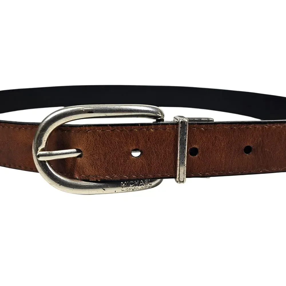 MICHAEL MICHAEL KORS WOMEN'S BLACK/BROWN REVERSIBLE GENUINE LEATHER BELT SIZE S